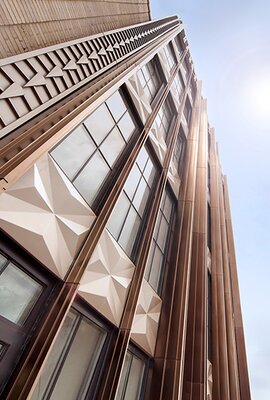 "Walker Tower" rainscreen facade, aluminium & stainless steel, New York City | © Nico Arellano