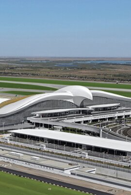 Quadratische Ansicht "Ashgabat Airport"; Aluminium Fassadenpaneele