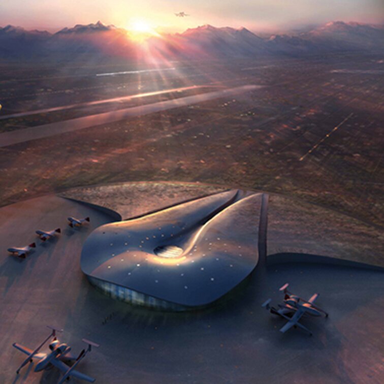 "Virgin Spaceport America" facade design, stainless steel, New Mexico