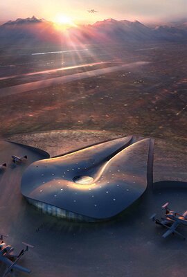 "Virgin Spaceport America" facade cladding, stainless steel, New Mexico